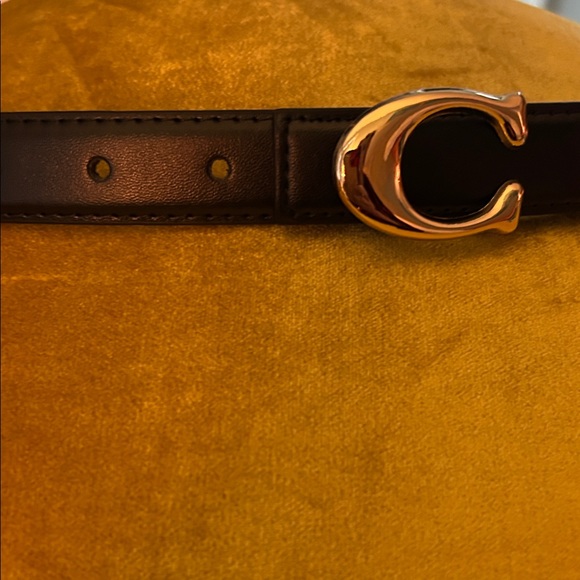 Black Leather Belt with Gold Buckle - Picture 2 of 7